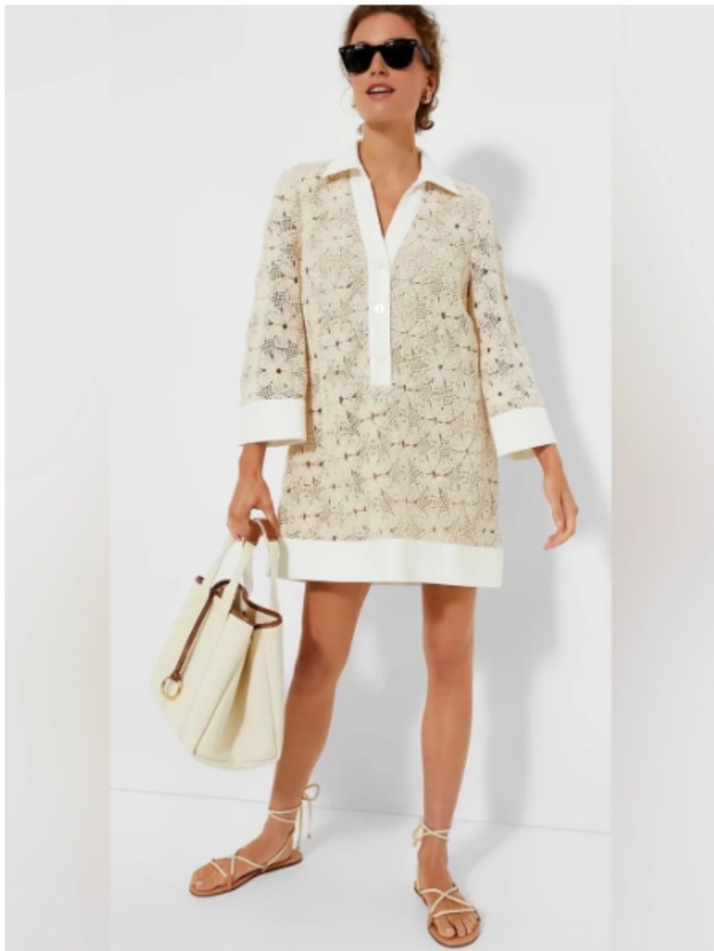 Tuckernuck Cream Crochet Shirt-Tunic Coverup